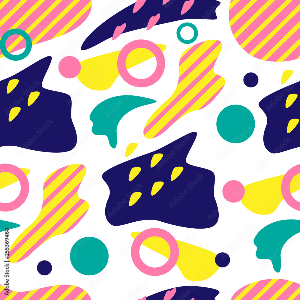 Memphis seamless pattern. Colorful background. Shapes. Abstract vector pattern