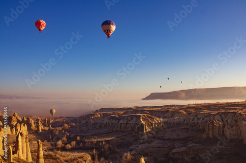 Beautiful sunrise view from balloon at Cappadocia, Turkey. © wattanapong