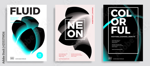 Set of trendy abstract design templates with 3d flow shapes. Dynamic gradient composition. Applicable for covers, brochures, flyers, presentations, banners. Vector illustration. Eps10