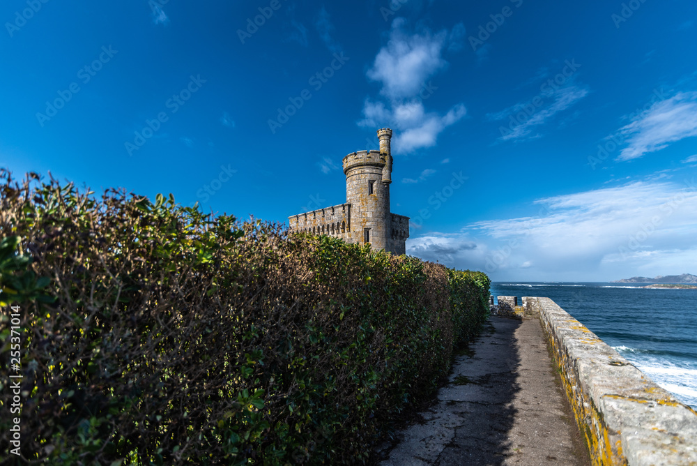 Defensive tower of the Monterreal Fortress, in Baiona, Vigo, Pontevedra, Galicia, Spain. 