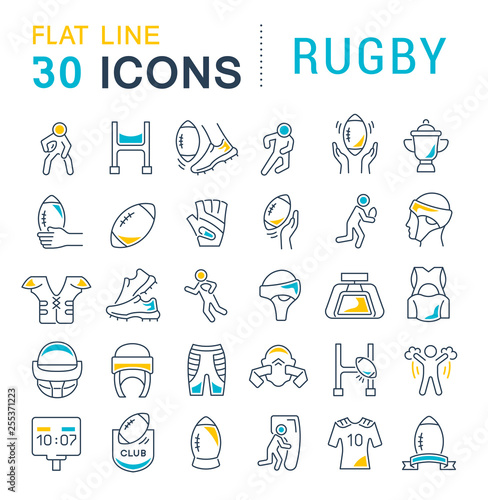 Set Vector Line Icons of Rugby.