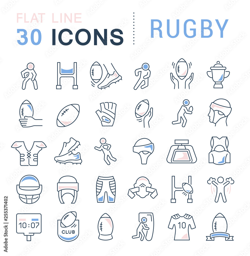 Set Vector Line Icons of Rugby.