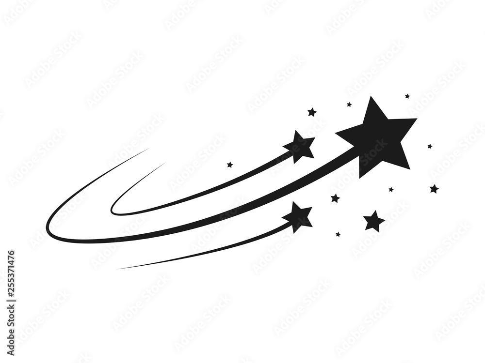 Star Silhouette of the falling of Comets, Meteorites, Asteroids, the sparks of fireworks. Vector design elements isolated on light background - obrazy, fototapety, plakaty 