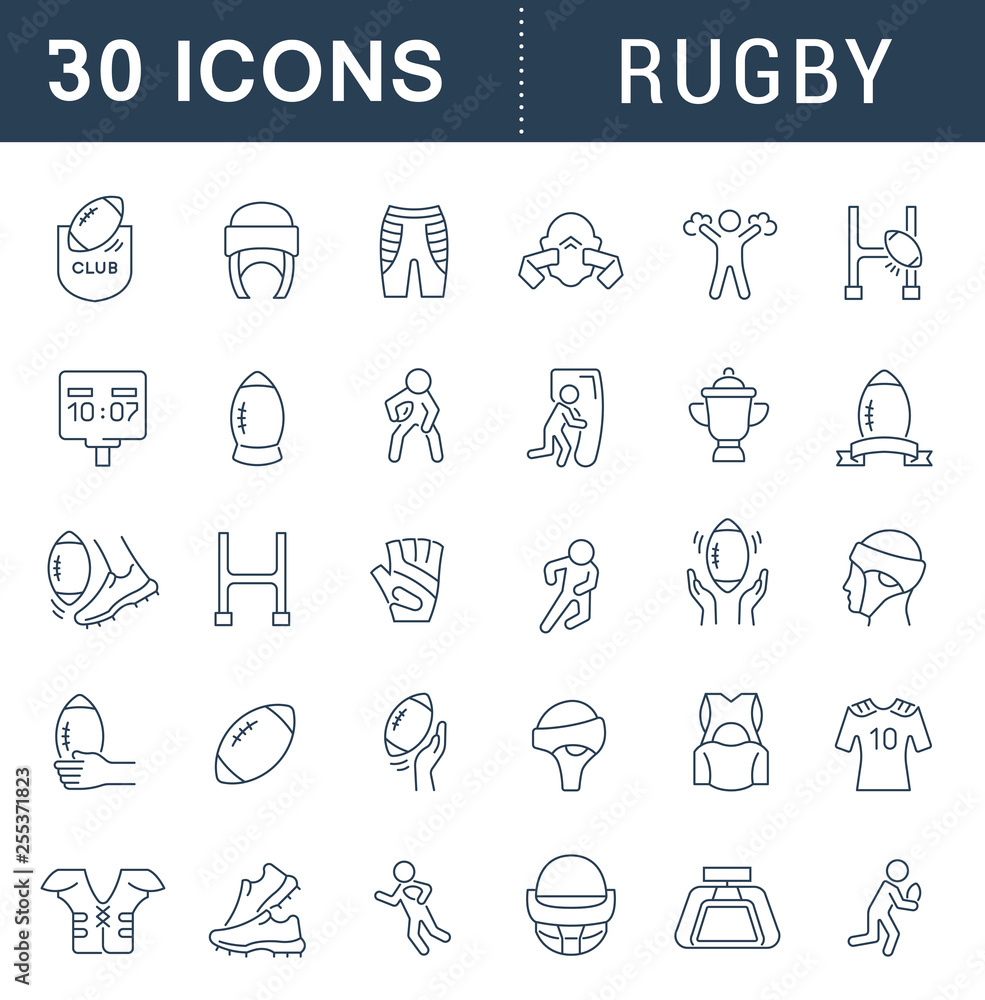 Set Vector Line Icons of Rugby. Set Vector Line Icons of Rugby.