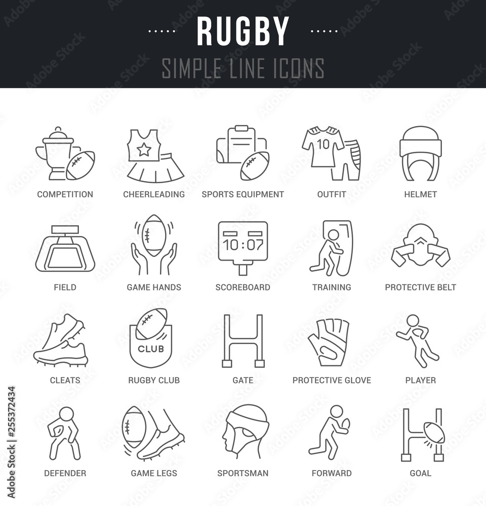 Set Vector Line Icons of Rugby. Set Vector Line Icons of Rugby.