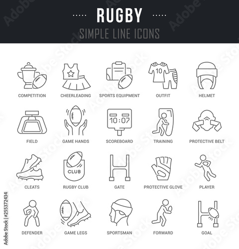 Set Vector Line Icons of Rugby.