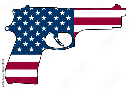 American Flag Gun Automatic Pistol Handgun Isolated Vector Illustration