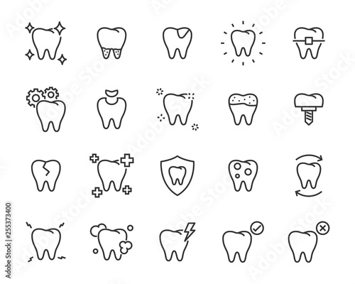 set of teeth icons, such as, tooth, dentist, clean, protect, treat, oral