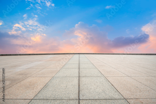 Empty square tiles and beautiful sky scenery