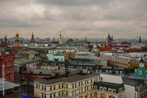 Moscow. View from the roof of the city center and the Red Square on a cloudy day