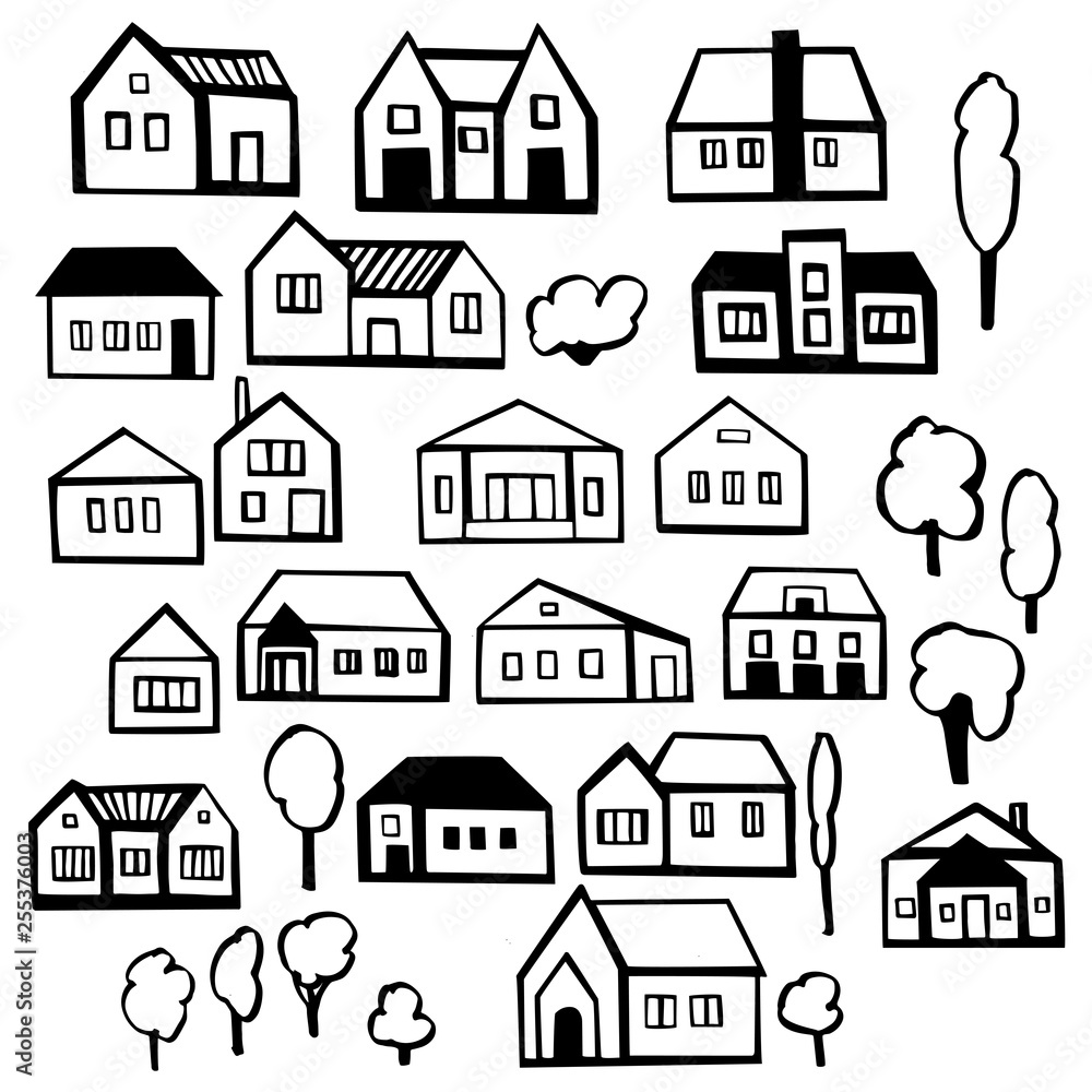 Hand drawn houses. Vector sketch  illustration.