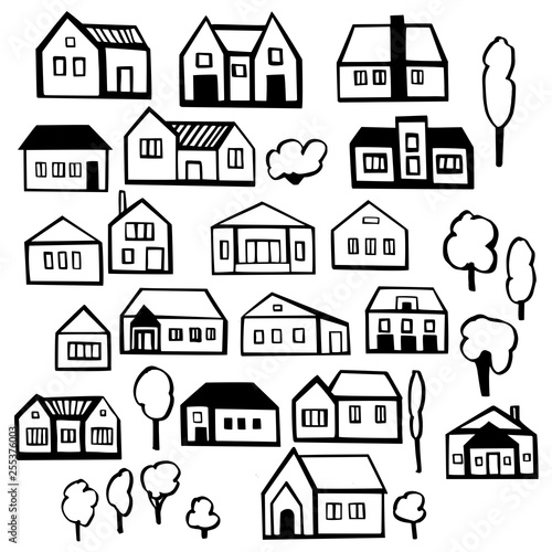 Hand drawn houses. Vector sketch  illustration.