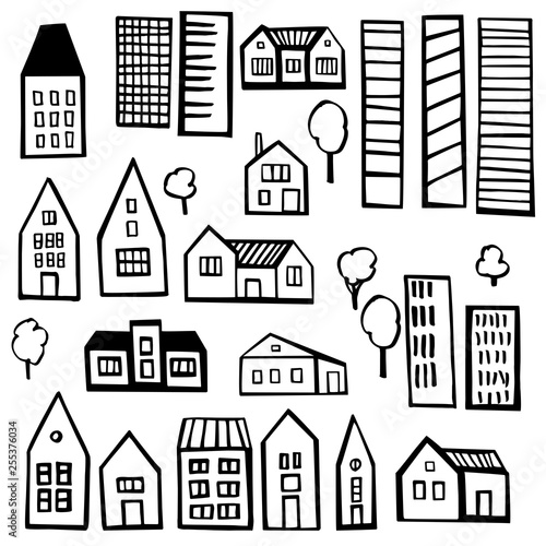 Hand drawn houses. Vector sketch  illustration.