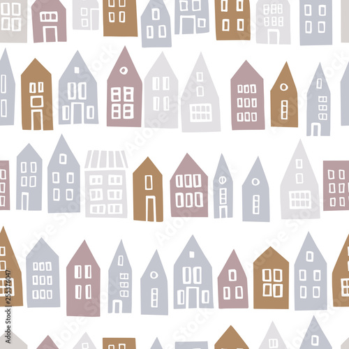 Hand drawn houses. Vector  seamless pattern