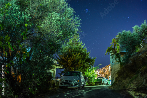 Small village in the mountain on the island of Crete at night
