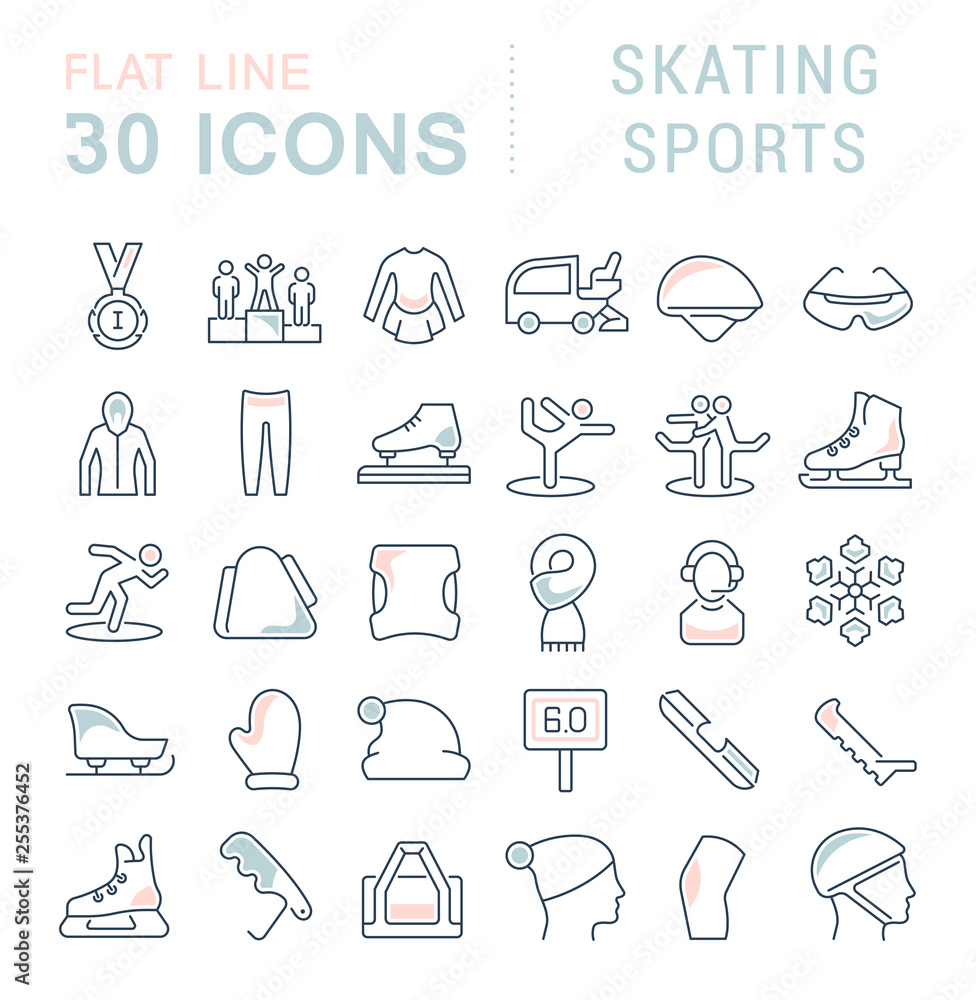 Set Vector Line Icons of Skating Sports. Set Vector Line Icons of Skating Sports.