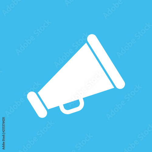 white megaphone icon on blue background