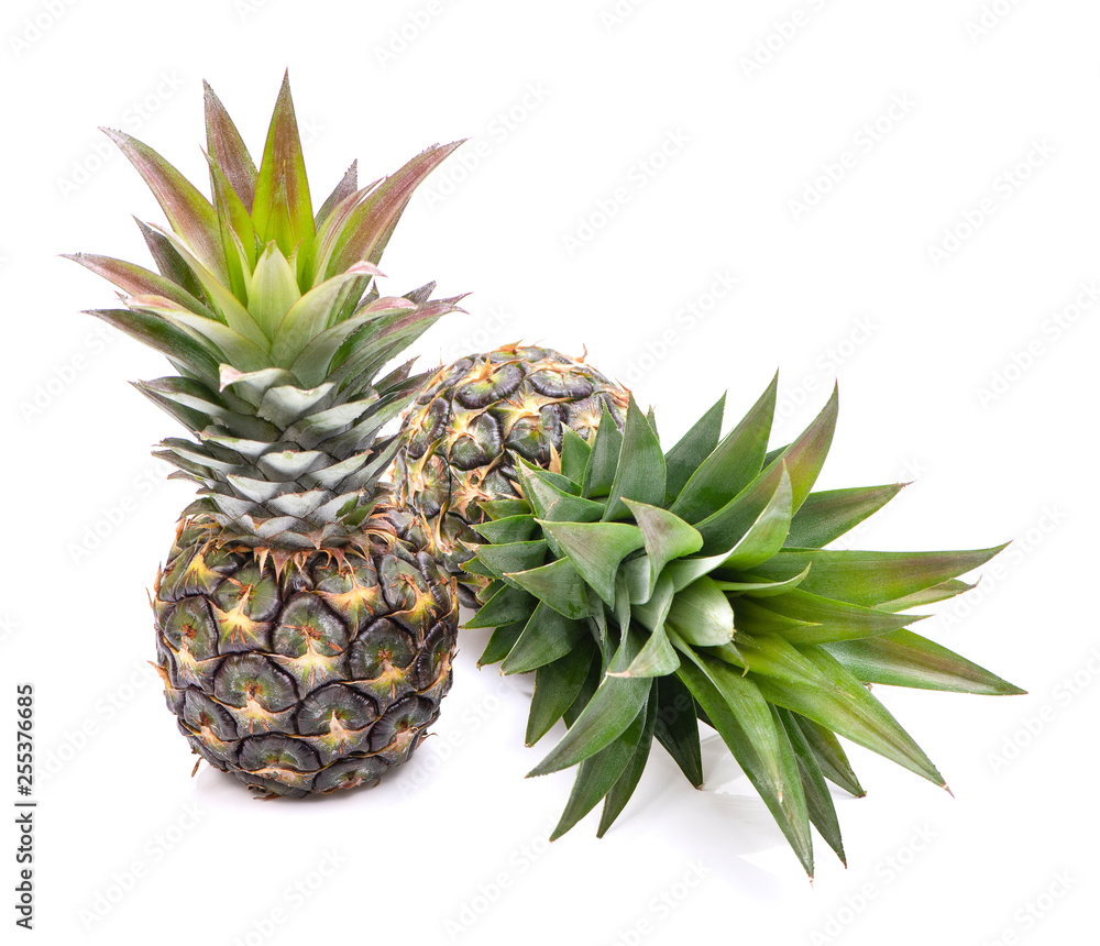 Green pineapple on isolated white background, unripe pineapple on white background Green pineapple on isolated white background, unripe pineapple on white background