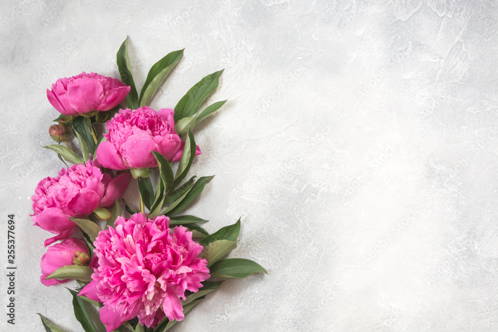 Obraz premium Mothers day. Bouquet of pink peony flowers on vintage table. Copy space.