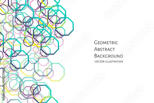 Geometric modern abstract background with octagons pattern. Medicine, science, molecular, technology, innovation concept with place for text. White background. Vector EPS 10 illustration.