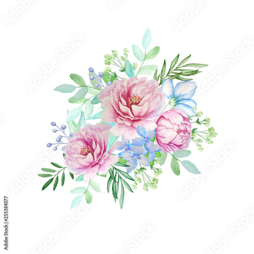 watercolor bouquet of peonies