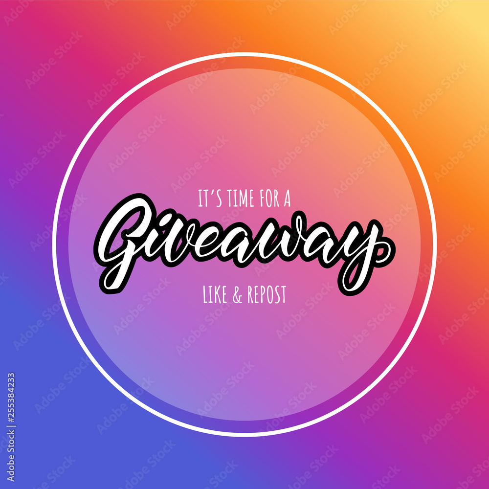 giveaway announcement, banner, card for your blod. Lettering giveaway in fashion colors
