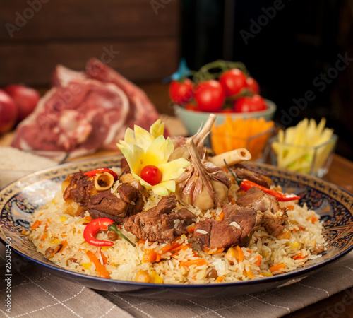 Pilaf. Meat dish of the peoples of Central and Central Asia, rice, meat and onions, suitable for the Nauryz or Navruz holidays, as well as during the Holy month of Ramadan and the holidays of Uraz Ait
