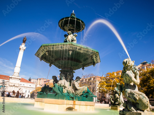 Long Exposure on Rossio Square (Pedro IV Square) in the city of Lisbon, Portugal photo