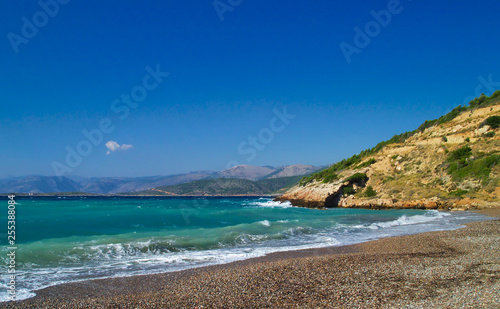 Didyma (literary means twin) beach in Chios island, Greece. Beautiful isolated stone beach with no people.