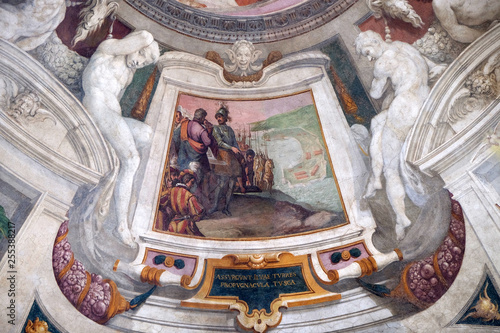 Episodes of the life of Cosimo I de 'Medici fresco by Bernardino Poccetti Ospedale degli Innocenti - Exterior arcade, Florence, Italy