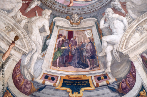 Episodes of the life of Cosimo I de  Medici fresco by Bernardino Poccetti Ospedale degli Innocenti - Exterior arcade  Florence  Italy