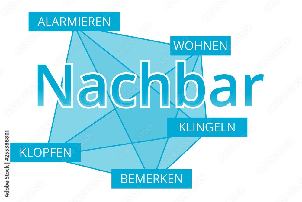 Nachbar - Begriffe verbinden, Farbe blau Nachbar - Begriffe verbinden, Farbe blau