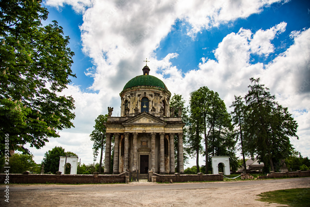The public access rotunda in Ukraine Against a blue sky with clouds of beautiful and old architecture in the summer