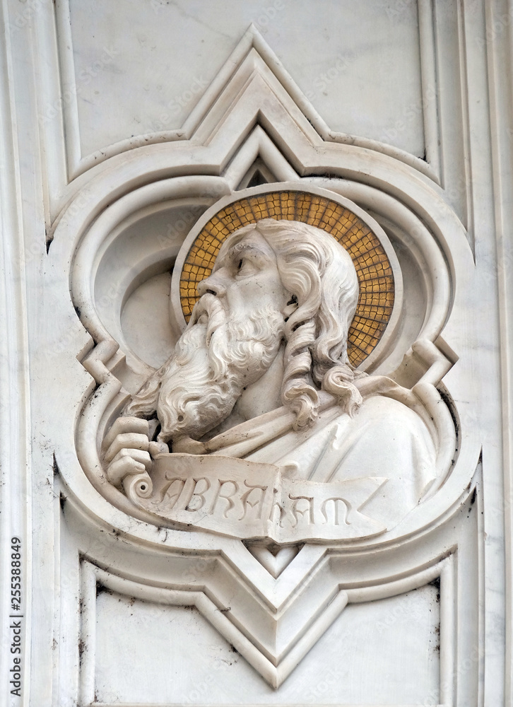 Abraham, relief on the facade of Basilica of Santa Croce (Basilica of the Holy Cross) - famous Franciscan church in Florence, Italy