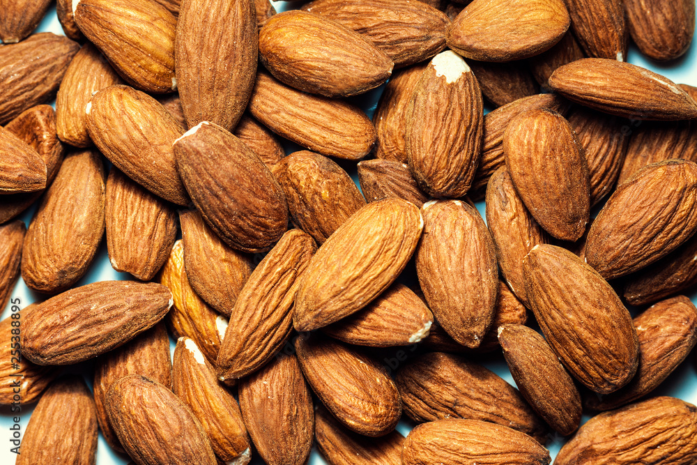 Fototapeta premium Top View Almonds Background. Raw Almond.