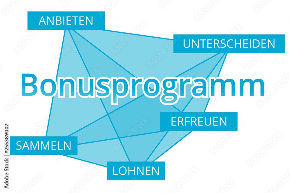 Bonusprogramm - Begriffe verbinden, Farbe blau Bonusprogramm - Begriffe verbinden, Farbe blau