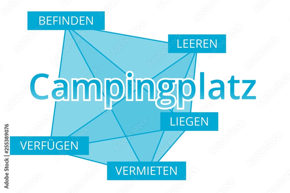 Campingplatz - Begriffe verbinden, Farbe blau
