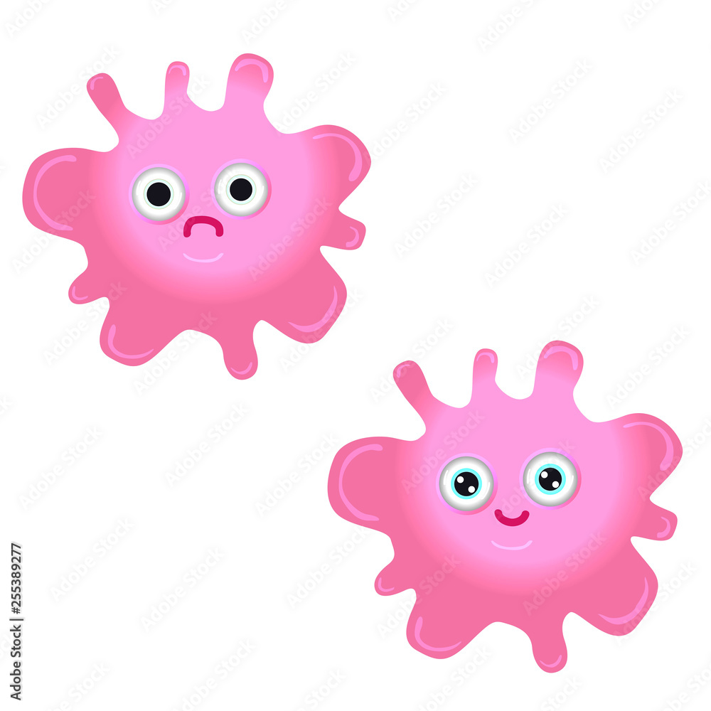 Pink gum stuck, smiling and sad. Emoji gum on white background. Pink gum stuck, smiling and sad. Emoji gum on white background.