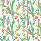 graceful seamless texture with tulips. watercolor painting