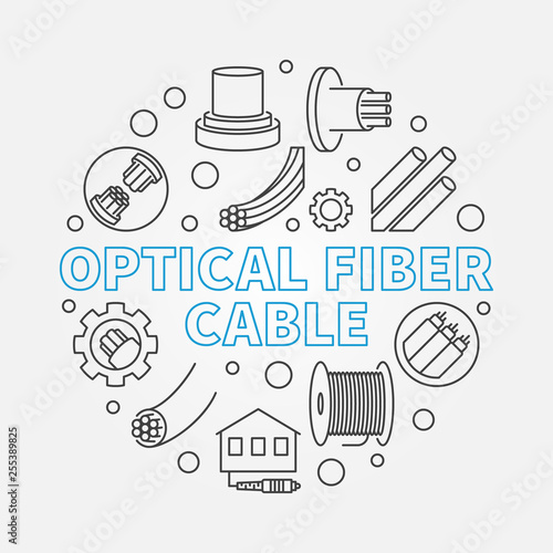 Optical Fiber Cable circular vector outline concept illustration