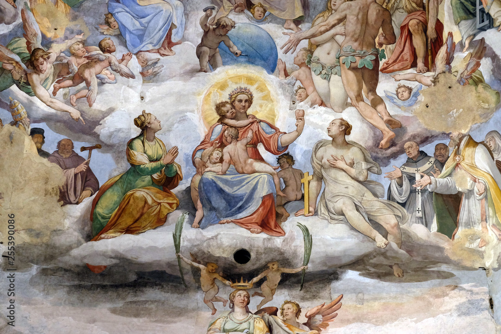 Virgin Mary with Baby Jesus, fresco by Giorgio Vasari in the Cattedrale di Santa Maria del Fiore (Cathedral of Saint Mary of the Flower), Florence, Italy Virgin Mary with Baby Jesus, fresco by Giorgio Vasari in the Cattedrale di Santa Maria del Fiore (Cathedral of Saint Mary of the Flower), Florence, Italy