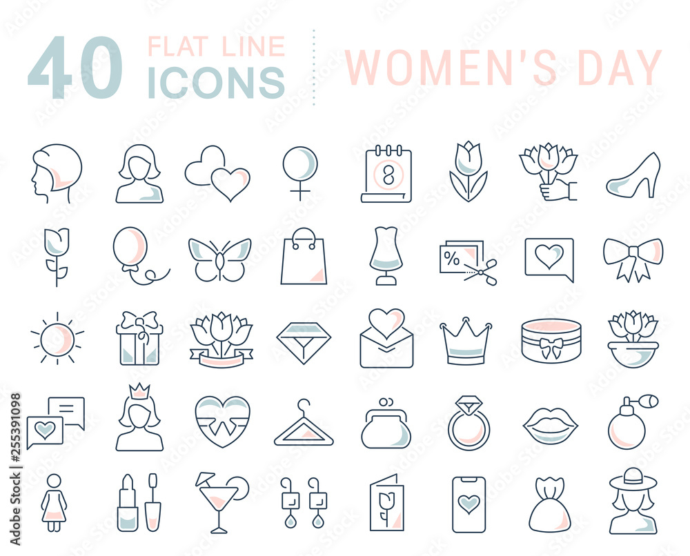 Set Vector Line Icons of Women's Day.