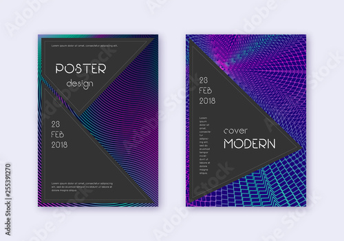 Black cover design template set. Neon abstract lin