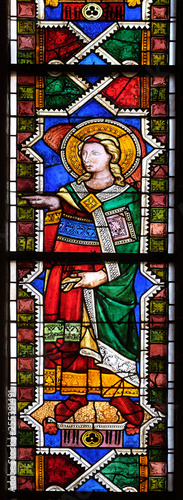 Saint Tobias, stained glass window in the Basilica di Santa Croce (Basilica of the Holy Cross) - famous Franciscan church in Florence, Italy