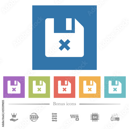 Cancel file flat white icons in square backgrounds