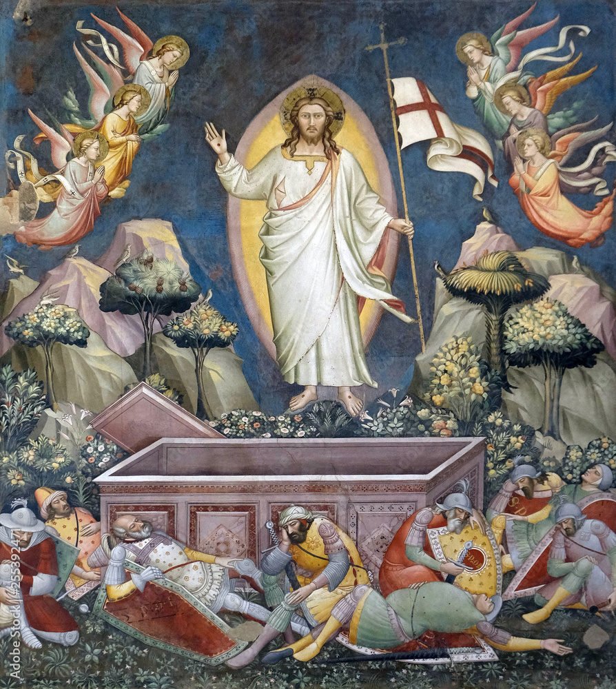Resurrection, fresco by Niccolo di Pietro Gerini, Sacristy in Basilica di Santa Croce (Basilica of the Holy Cross) in Florence, Italy