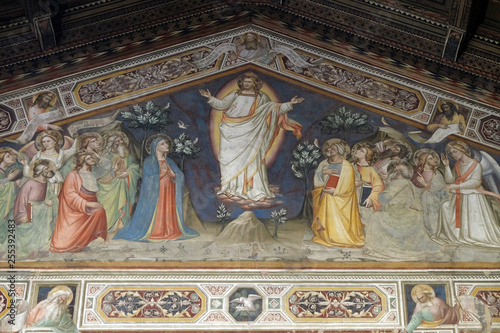 Ascension, fresco by Niccolo di Pietro Gerini, Sacristy in Basilica di Santa Croce (Basilica of the Holy Cross) in Florence, Italy