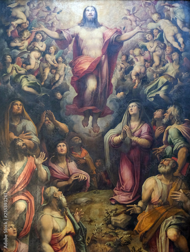 Ascension of Jesus Christ, 16th Century Painting by Giovanni Stradano, Basilica of Santa Croce (Basilica of the Holy Cross) in Florence, Italy