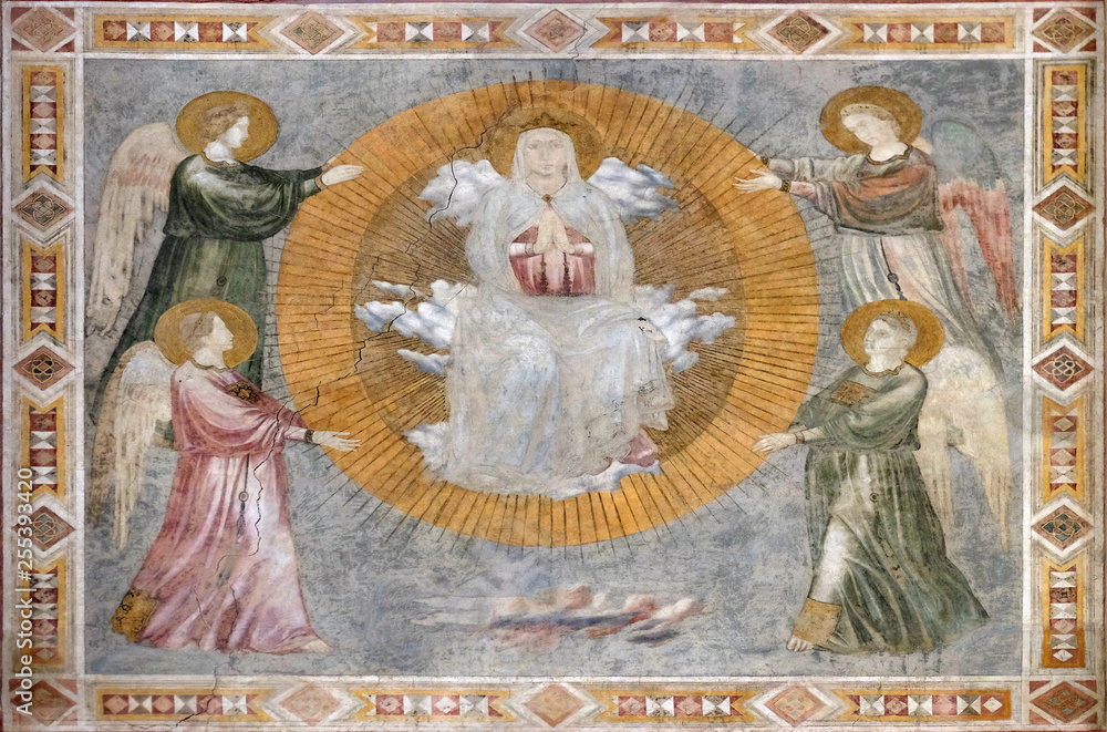 Assumption of the Virgin, a fresco by the Master of the Fogg Pieta (Master of Figline), chapel Tosinghi Spinelli in the Basilica di Santa Croce (Basilica of the Holy Cross) in Florence, Italy