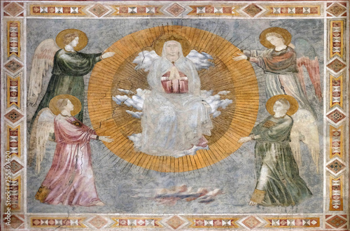 Assumption of the Virgin, a fresco by the Master of the Fogg Pieta (Master of Figline), chapel Tosinghi Spinelli in the Basilica di Santa Croce (Basilica of the Holy Cross) in Florence, Italy photo